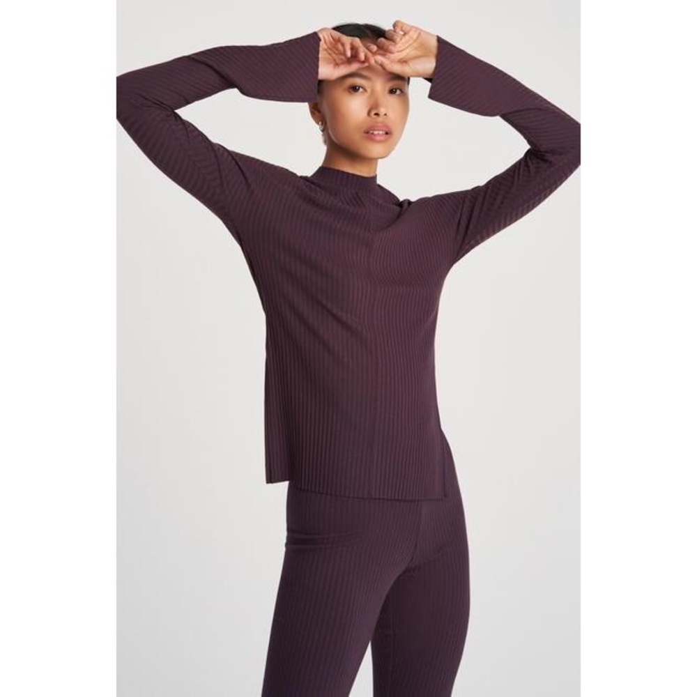 CALÉ Rib Long Sleeve Aubergine XS